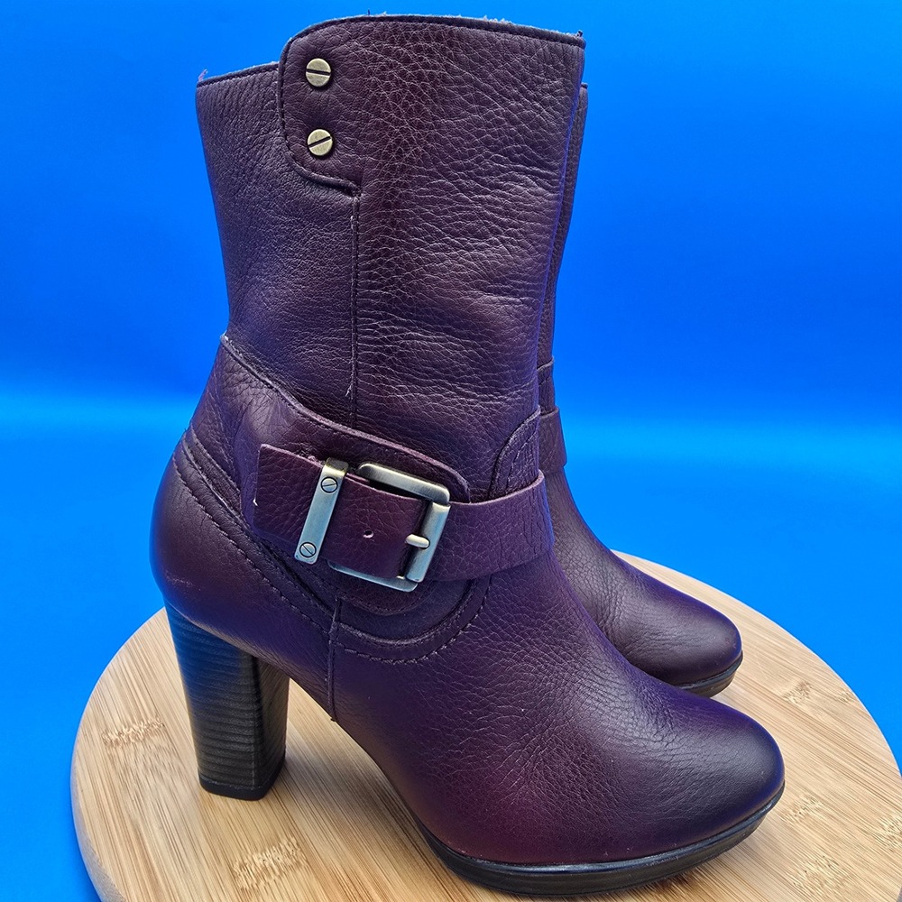Clarks Indigo 64505 Women's 6.5 M Leather‎ Ankle Boots Plum Burgundy Block Heel